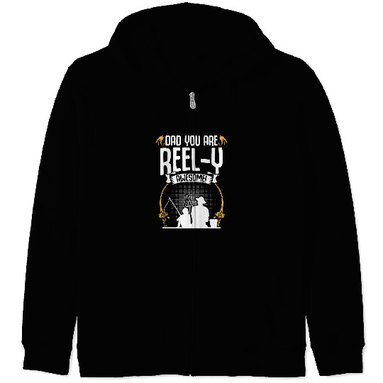 Fishing Reely Awesome Fishing Dad Angler Rod Fisher Fish Fisherman Fisher Zip Hoodies