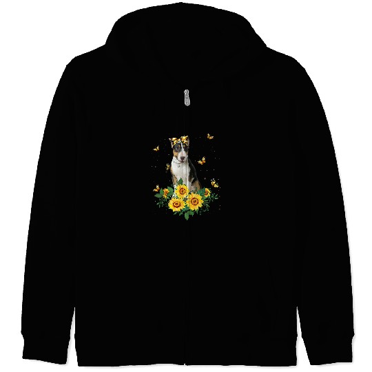 Girls Women Mom Bull Terrier Dog Sunflower Zip Hoodies