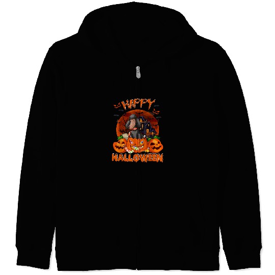 Poodles Happy Halloween Funny Black Poodle Pumpkin Moon Halloween 24 Poodle dog Zip Hoodies
