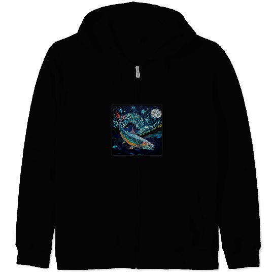 Surrealism Starry Night Salmon Zip Hoodies