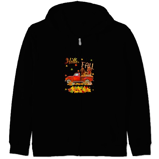 Poodles Autumn Fall Pumpkin Truck Mappe Thanksgiving Women252 Poodle dog Zip Hoodies