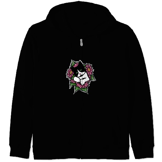 Beautiful Tuxedo Cat Art floral tuxedo cats Zip Hoodies