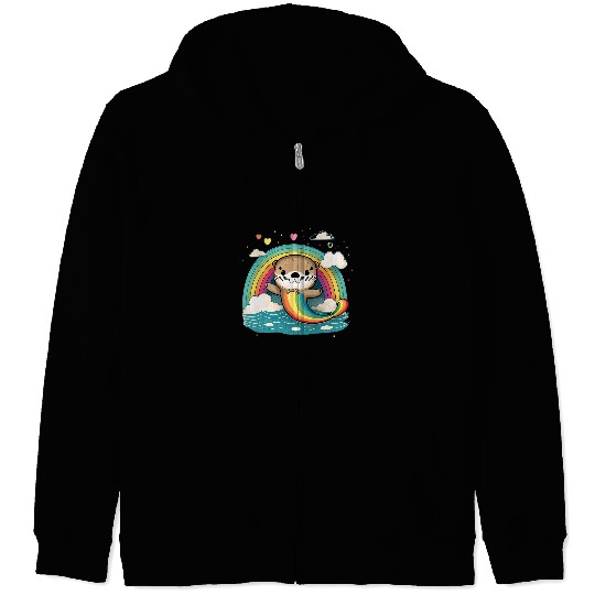 Otters Kawaii Rainbow Otter Zip Hoodies