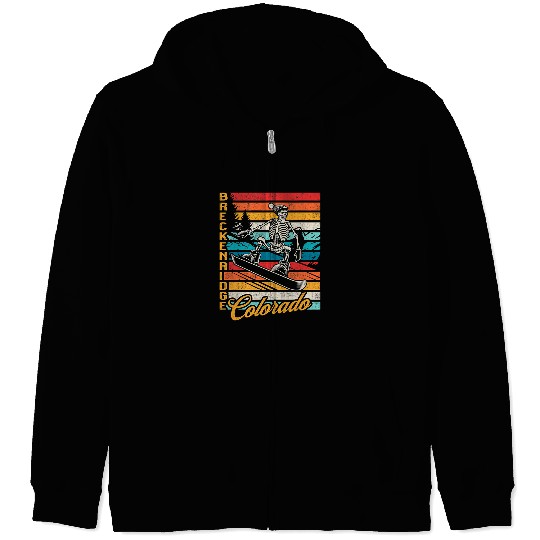 Skeletons Skulls Breckenridge Colorado Retro Snowboarding Skeletons 1 Skull Zip Hoodies