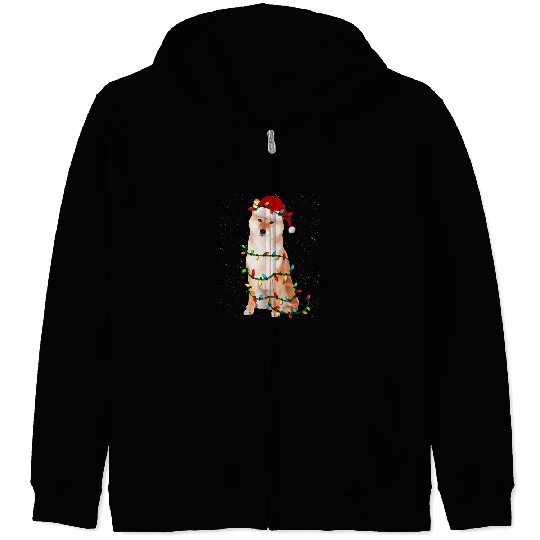 Dog Shiba Inu Cute Shiba Inu Santa Hat Lights xmass Tree Pajama Men Women Zip Hoodies