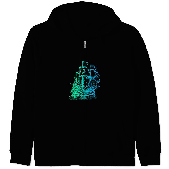 Men Women Kids Pirate Ship Boat Captain Vintage Zip Hoodies