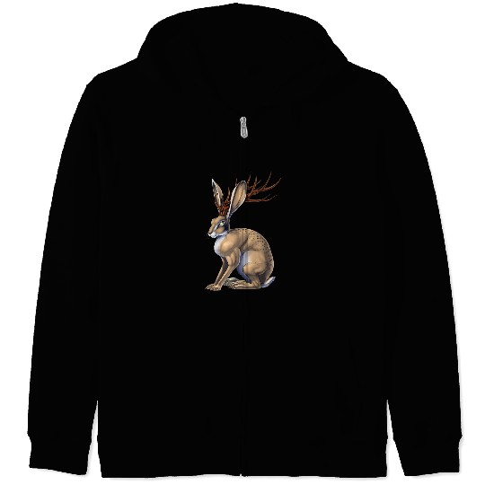 Rabbits Jackalope Rabbit Cryptozoology Cryptid Creature Mythical Zip Hoodies
