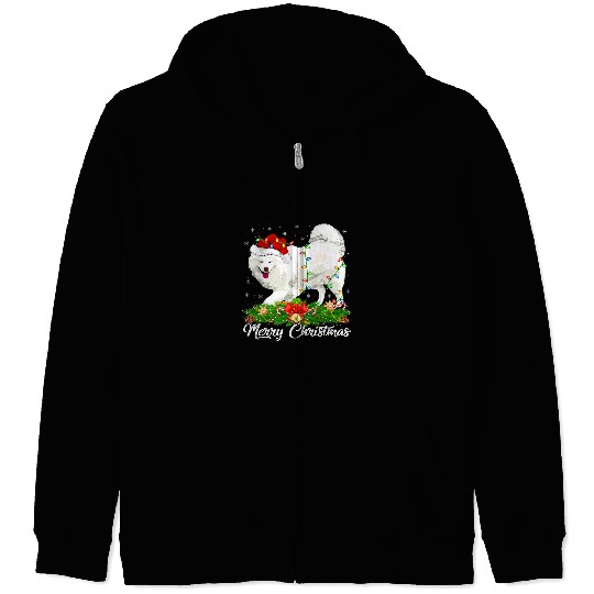 Dog Samoyed Lover Matching Santa Hat Samoyed Christmas Zip Hoodies