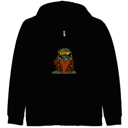 LCSW African American Social Worker Locs Camo Zip Hoodies