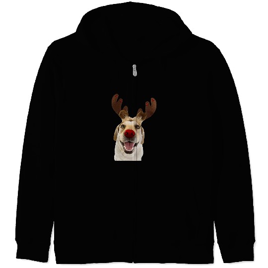 Funny Labrador Lab Dog Yellow Lab Reindeer Antlers Christmas Dog Labrador Zip Hoodies
