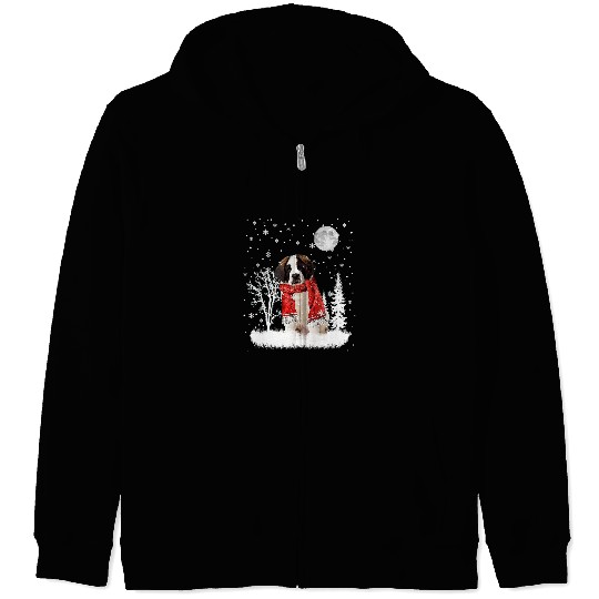 Dog Saint Bernard Under Moonlight Snow Christmas Pajama 27 Zip Hoodies