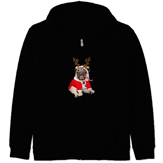 Pug Deer Pug Lovers Reindeer Christmas Funny xmass Gifts Idea Zip Hoodies
