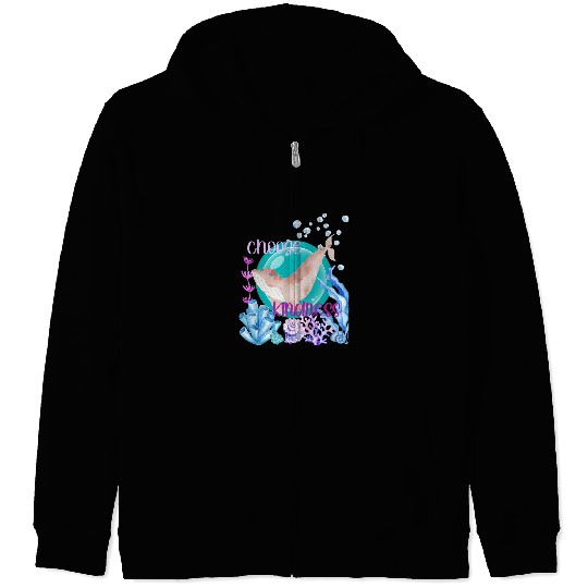 Whales Flower Crown Whale Choose Kindness Inspirational Watercolor Zip Hoodies
