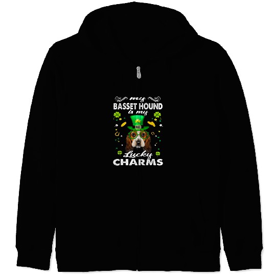 Dog Basset Hound My Basset Hound Is My Lucky Charm Dog St Patricks Day Dogs Zip Hoodies
