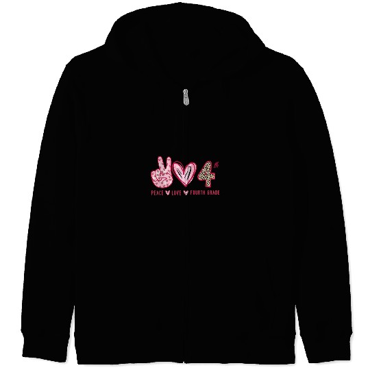 Peace Love 4th Grade Squad Leopard Student Back To School Zip Hoodies