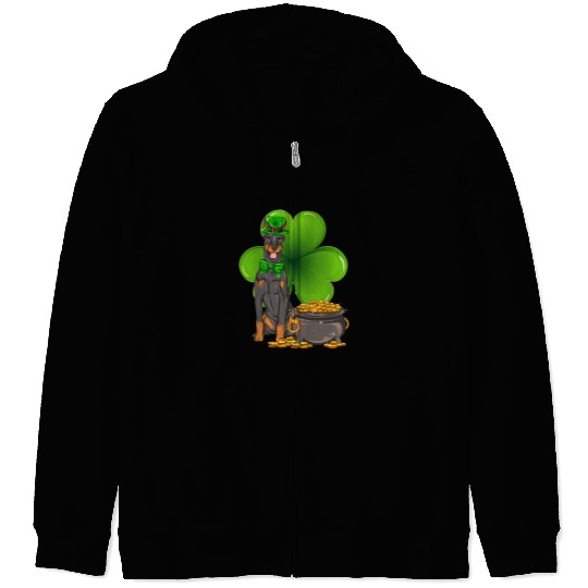 Dog Doberman St Patricks Day doberman pinscher Shamrock Pet Dog Lover Zip Hoodies