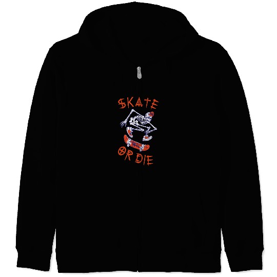 Skeletons Skulls Skate or Die Skateboarding Skeletons Halloween Skateboarder Skull Zip Hoodies