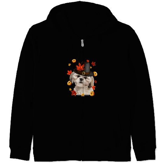Funny Shih Tzu Dog Pilgrim Hat Fall Happy Thanksgiving Zip Hoodies