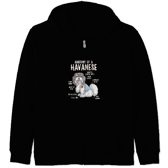 Dog Havanese Anatomy of A Havanese Dog Owner Puppy Funny Cute 3 Zip Hoodies