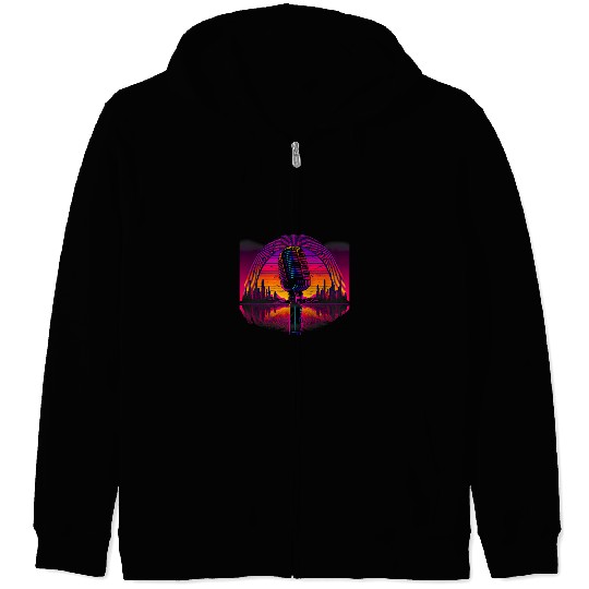 Retro Aesthetic karaoke microphone Singer Zip Hoodies