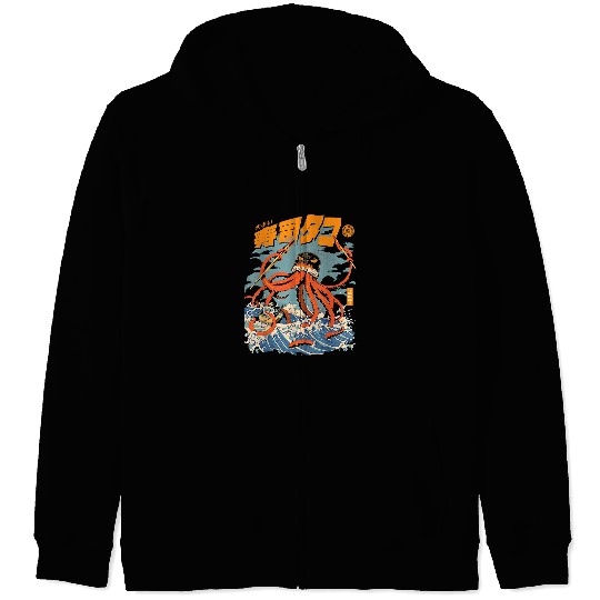 Octopuss Lover The Tako Sushi Kaiju Octopuss Great Wave Off Kanagawa1 Zip Hoodies