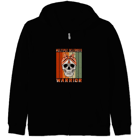 Skeletons Skulls Multiple Sclerosis Warrior Skull vintages Orange Ribbon Skull Zip Hoodies