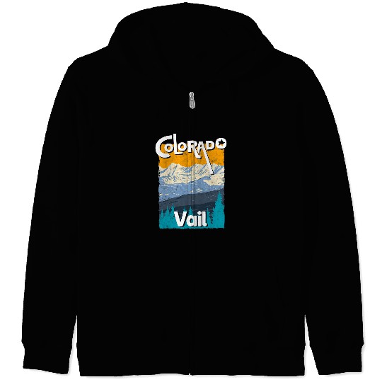 Skiing Ski Vail Colorado Mountain State Rocky Mountains Tee Skiing Zip Hoodies