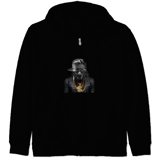 Black Pit Bull Rapper as Hip Hop Artist Dog Zip Hoodies