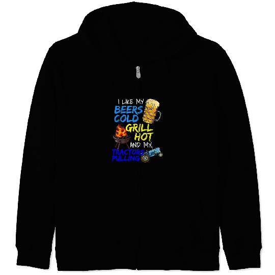 Tractor driving Beer Lover Grillmaster Meat Grilling BBQ Tractor Pulling Zip Hoodies