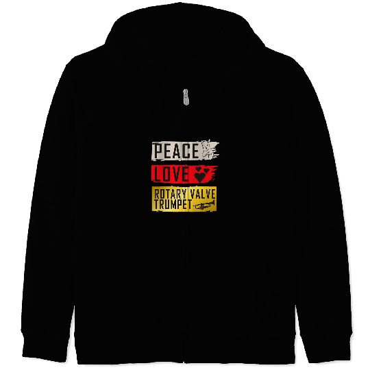 Trumpet Lover Peace Love Rotary Valve Trumpet Music Rotary Valve Players Zip Hoodies