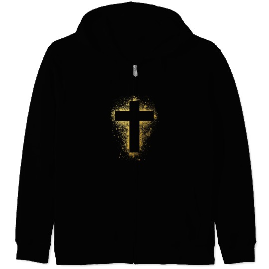 Gold Effect Crucifix paint splatter art God amen Zip Hoodies
