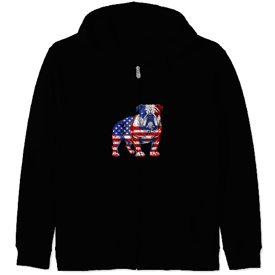 Bulldog with US stars and stripes Flag Illustration Zip Hoodies