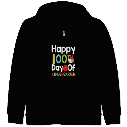 Happy 100th Day of Kindergarten Teacher or Student 5 Zip Hoodies