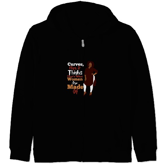 Curves Hips Thighs Black History Melanin Afro Curvy Women Zip Hoodies