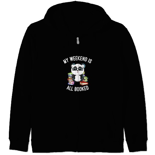 Funny Bear My Weekend is All Booked Nerdy Panda Bear Funny Book Lover Cute Bears Zip Hoodies