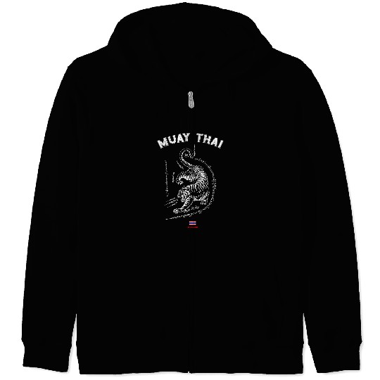Muay Thai Tiger Sak Yant Spiritual Kickboxing Thailand Zip Hoodies