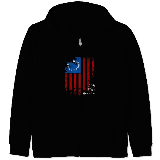 God Bless America Art Betsy Ross Flag 1776 vintages Patriotic Zip Hoodies
