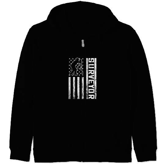 Land Surveyor America USA Flag Land Surveying Analyst Zip Hoodies