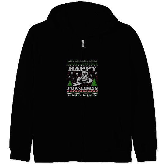 Skiing Ski Snowboarding Ugly Christmas Happy PowLidays Zip Hoodies