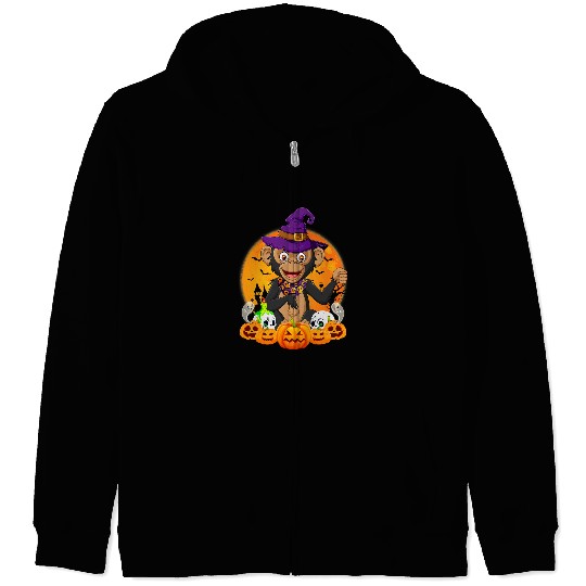 Skeletons Skulls Chimpanzee Lover Pumpkin Skull Witch Chimpanzee Halloween 109 Skull Zip Hoodies