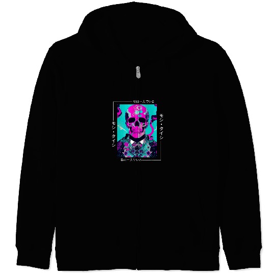 Skeletons Skulls Japanese Streetwear Vaporwave Otaku Aesthetic Urban Skull Zip Hoodies