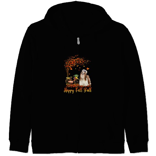 Happy Fall Yall Funny Shih Tzu Dog Autumn Bicycle Zip Hoodies