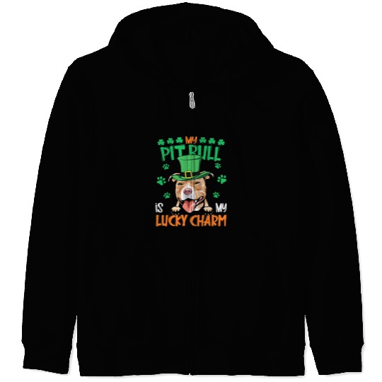 Bully My Pitbull Is My Lucky Charm Irish St Patricks Day Pitbull Dog Zip Hoodies