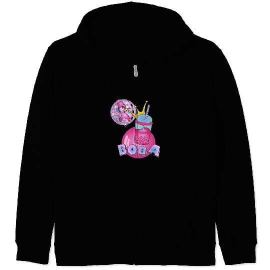 Pink Dabbings Unicorns and Bubble gum boba tea Pink Boba Zip Hoodies