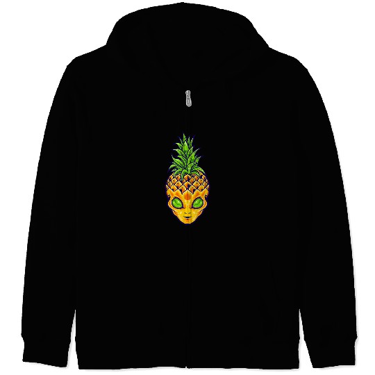 Skeletons Skulls Tropical Fruit Hawaiian UFO Green Eyed Alien pineapples Skull Zip Hoodies