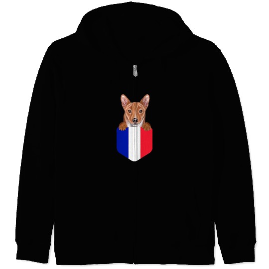 Dog Basenji France Flag Basenji Dog In Pocket Zip Hoodies