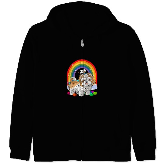 Shih Tzu Easter Eggs Cute Puppy Dog Rainbow Zip Hoodies