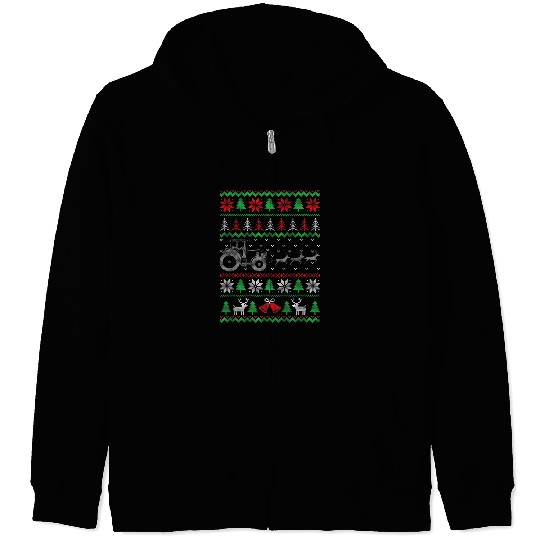 Tractor driving Ugly Christmas Sweater Funny Farming Farmer Xmas Zip Hoodies