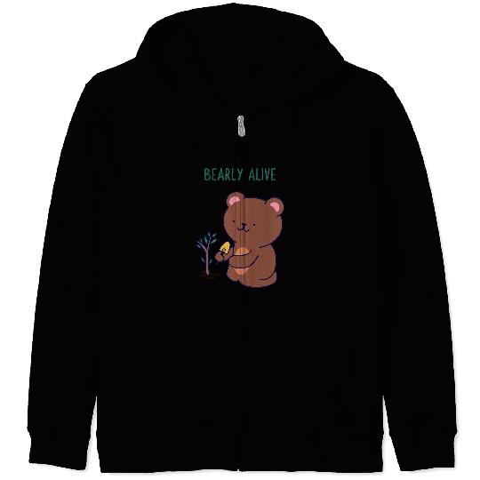 Funny Bear Funny Tee Bearly Alive Brown Bear Planting Boho Cute Humor Cute Bears Zip Hoodies