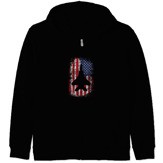 F22 Raptor Fighter Jet Silhouette USA Flag F18 Plane Zip Hoodies